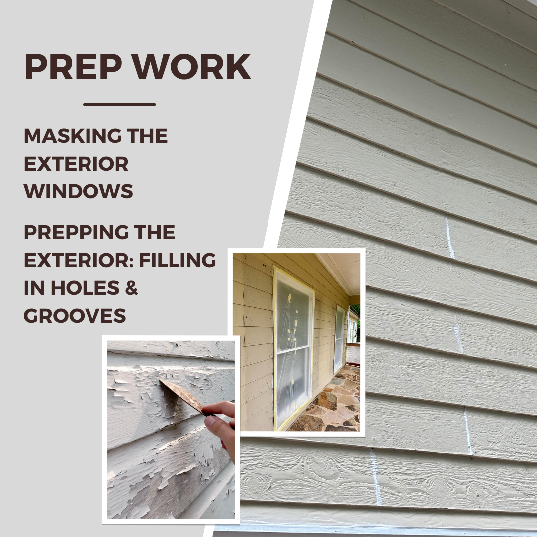 Paint company professionals masking windows prep work